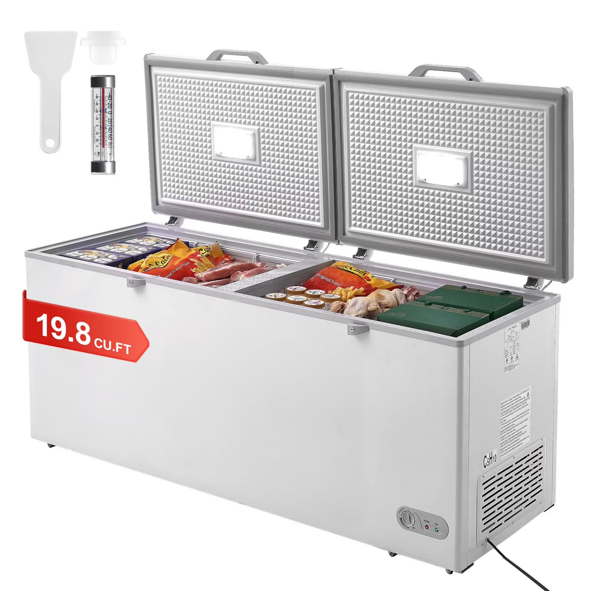 KFFKFF 19.8 Cu.ft / 561 L Small Top-Open Chest Freezer 4 Detachable Baskets, 7-Speed?Temperature Control Removable Storage Basket, Freestanding 6 Wheels