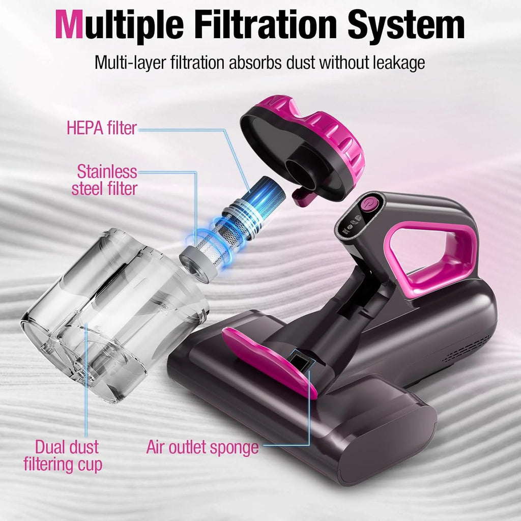 Mattress Vacuum Cleaner, 17Kpa 650W Bed Vacuum with 273nm -C Light & 145 �� F Heating, 80000 RPM Brushroll for Pillows, Cribs, Sofa - Black Corded