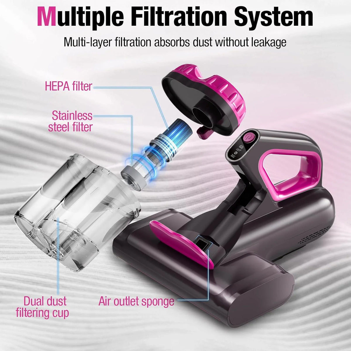 Mattress Vacuum Cleaner, 17Kpa 650W Bed Vacuum with 273nm -C Light & 145 �� F Heating, 80000 RPM Brushroll for Pillows, Cribs, Sofa - Black Corded
