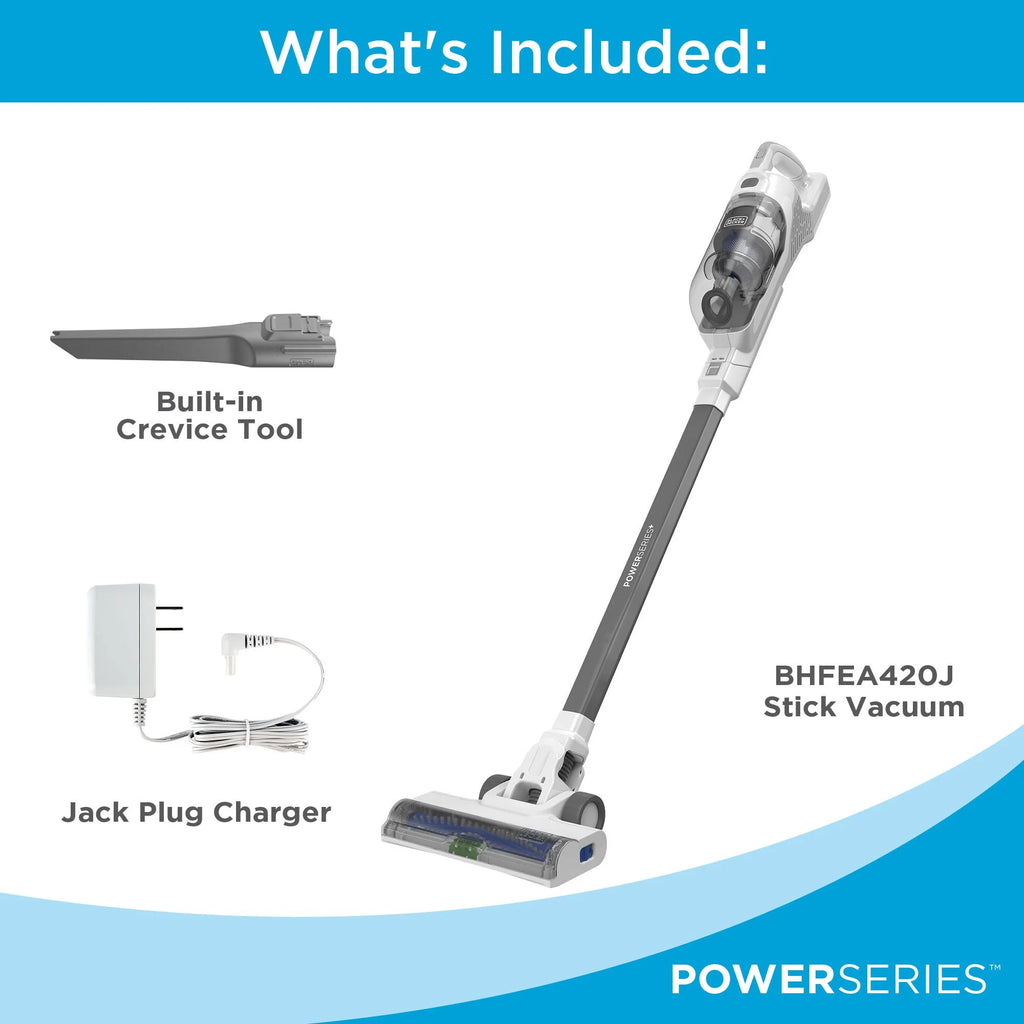 BLACK+DECKER POWERSERIES+ 16V MAX Cordless Stick Vacuum, Multi-Surface, with LED Floor Lights and Crevice Tool, 40 Minute Run-Time, BHFEA420J