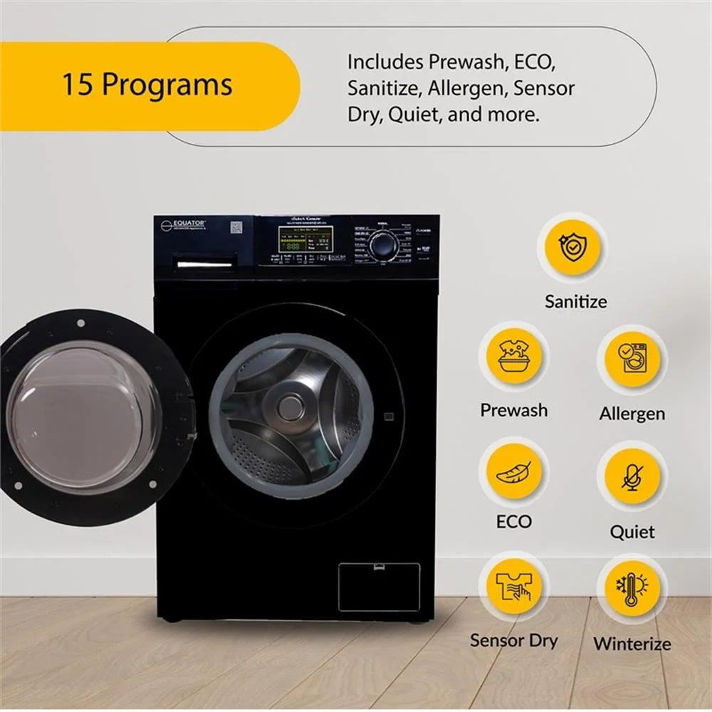 Pemberly Row Pet Compact 110V Vented/Ventless 15 lbs Combo Washer Dryer in Black