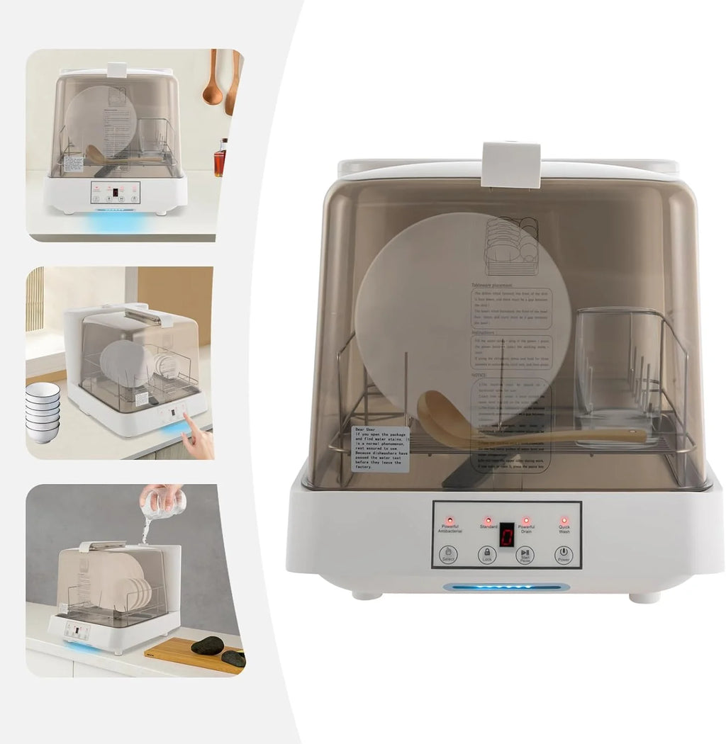 Portable Mini Dishwasher, Countertop Dishwasher, Transparent Design, with 360?�� Rotating Nozzle and Multiple Cleaning Modes, Automatic Dishwashing, for Apartments, Dormitories, and RVs