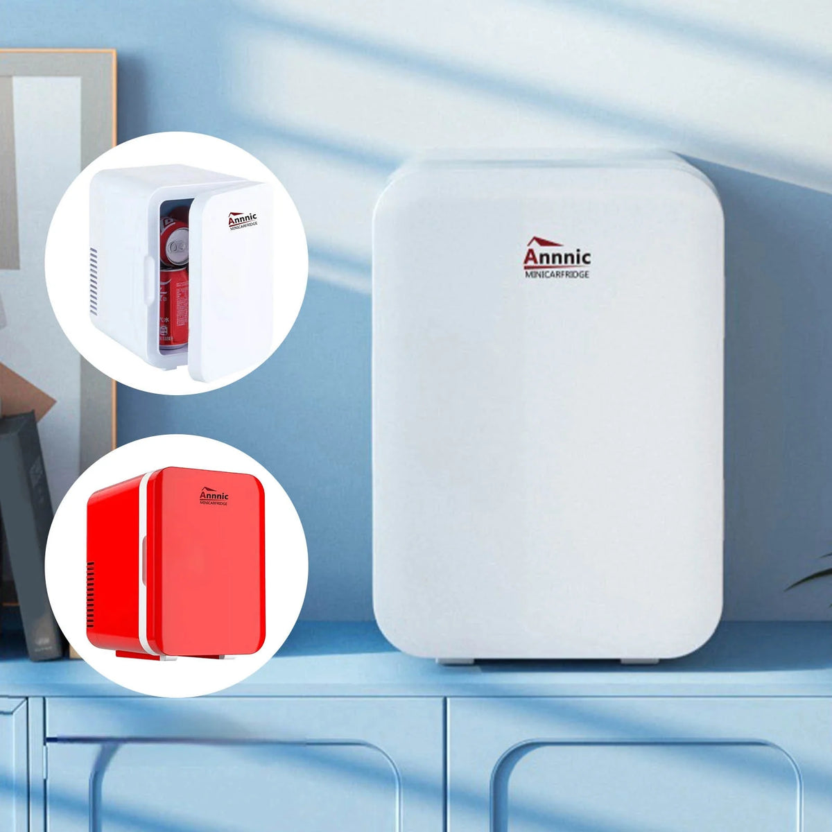 6L Mini Fridge for Bedroom - Car, Office Desk & College Dorm Room - 12v Portable Cooler & Warmer for Food, Drinks, Skincare, Beauty & Makeup - AC/DC Small Refrigerator Red