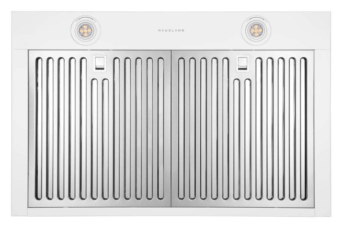 Hauslane WM-530  30-inch Wall Mount Range Hood, Matte White, Strong Suction, Stainless Steel Baffle Filters, LED Lamps