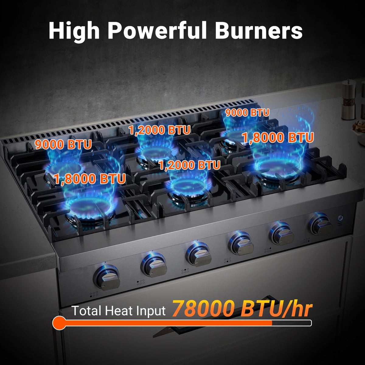 Sunmaki Gas Cooktop 36 inch Built-in Gas Stove with 6 Sealed Burner for Cooking, Gas Grilling, Propane Cooktop NG/LPG Switch