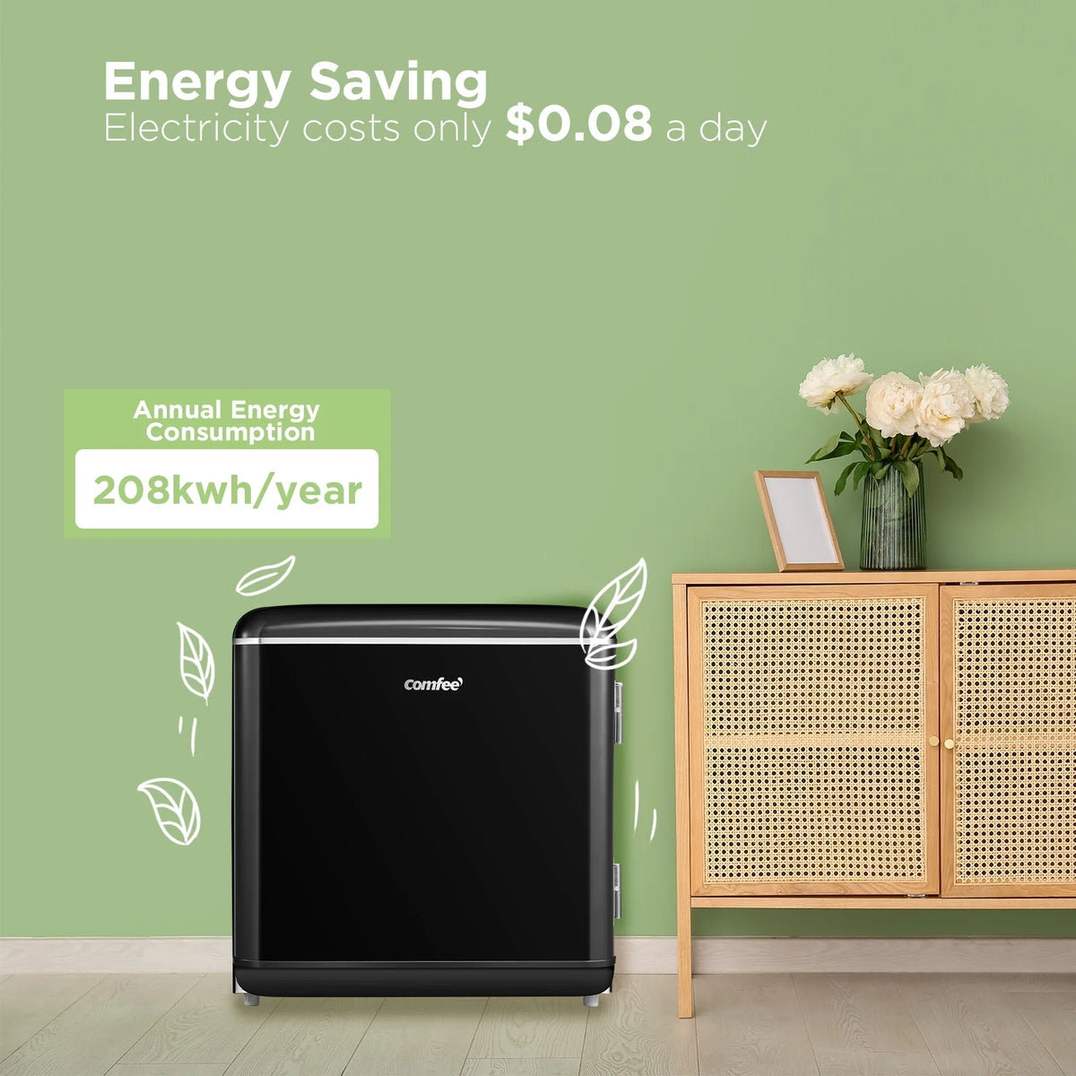 Comfee' 1.7 Cu.Ft Mini Fridge, Compact Retro Refrigerator, Energy Saving, Low Noise, Adjustable Thermostat, Single Door Small Fridge with Chiller Box for Bedroom, Office