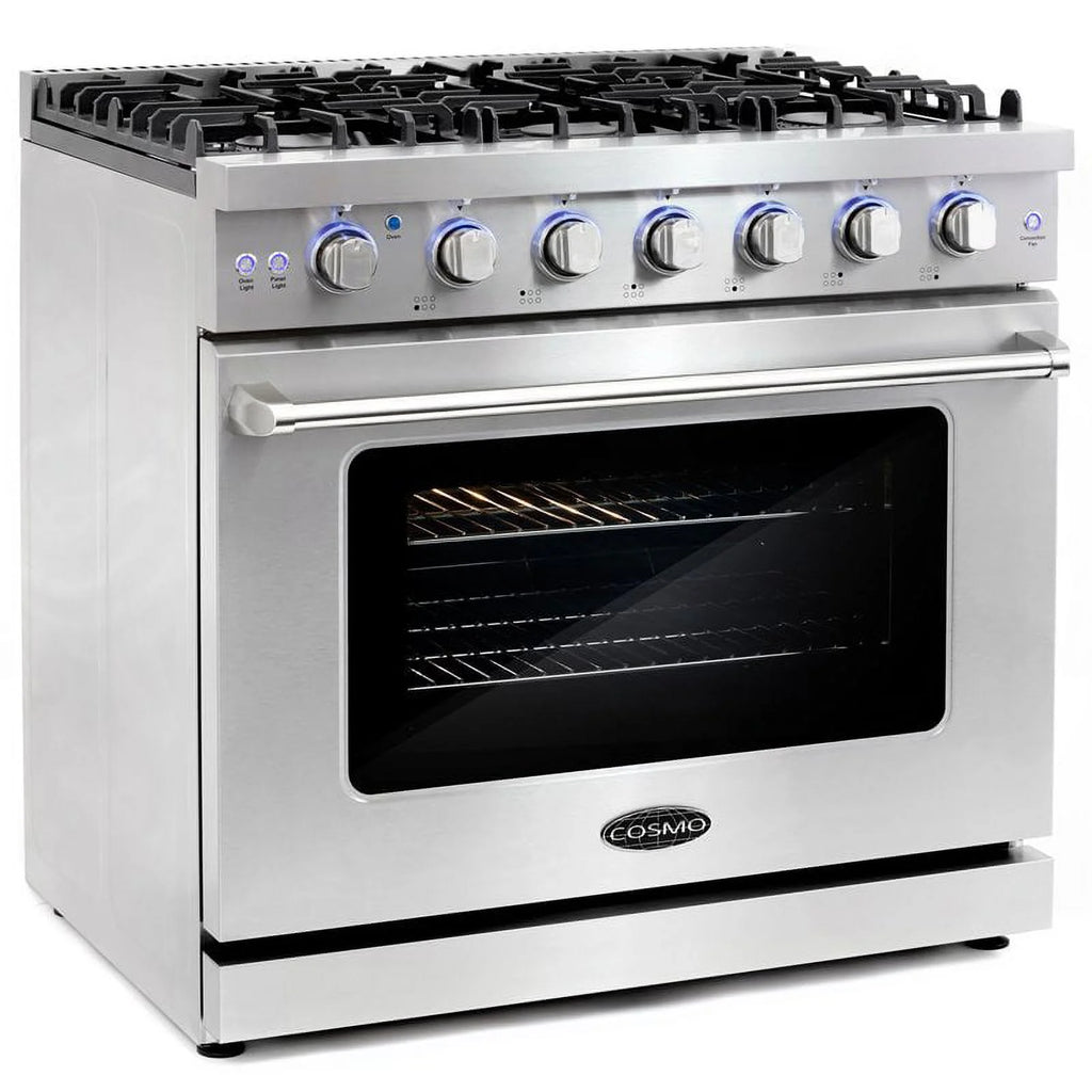 Cosmo 36 Inch 6 Cubic Foot Gas Range Convection Oven with 6 Italian Burners