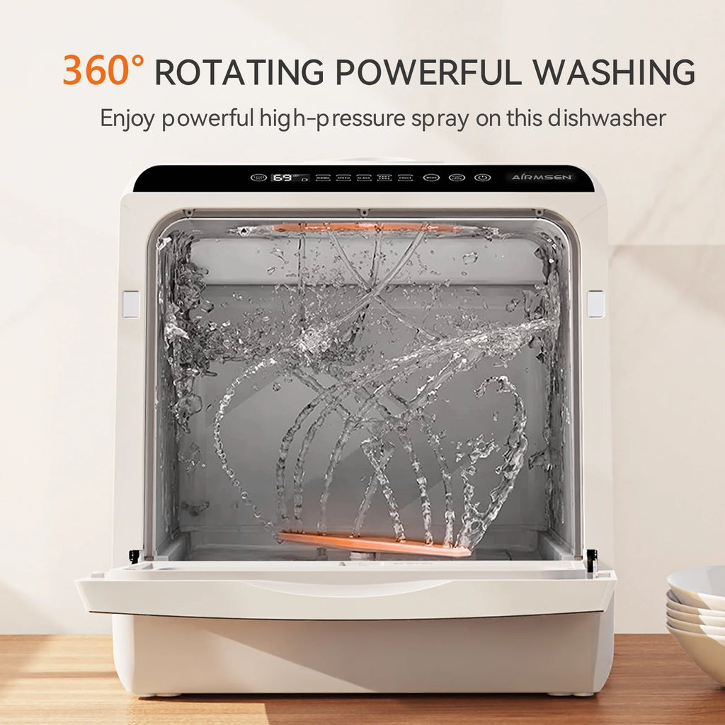 AIRMSEN Countertop Dishwasher with Salt Chamber, Portable Mini Dishwasher with 5L Built-in Water Tank, 18H Delay Start & ECO Mode, Ideal for Apartments & RVs, TDQR09