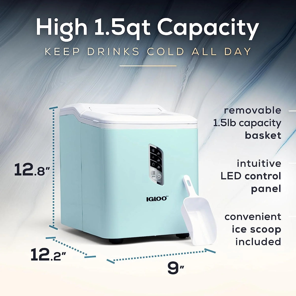 Igloo Automatic Ice Machine Self Cleaning Countertop Ice Maker for Water Bottle & Drinks, Aqua