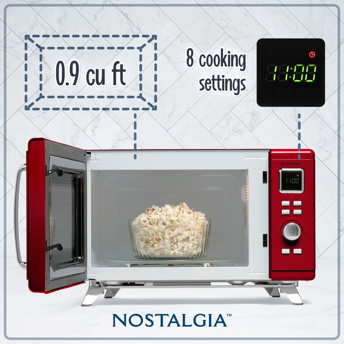 Nostalgia Mid-Century Retro 0.9 Cu. Ft. 900-Watt Microwave Oven, Black