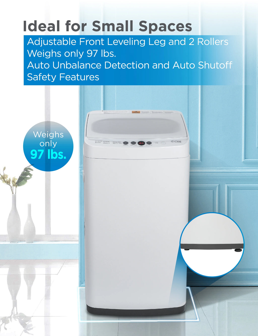 Commercial Care 0.9 Cu. Ft. Portable Washing Machine, Compact Washing Machine with 6 Wash Cycles, White