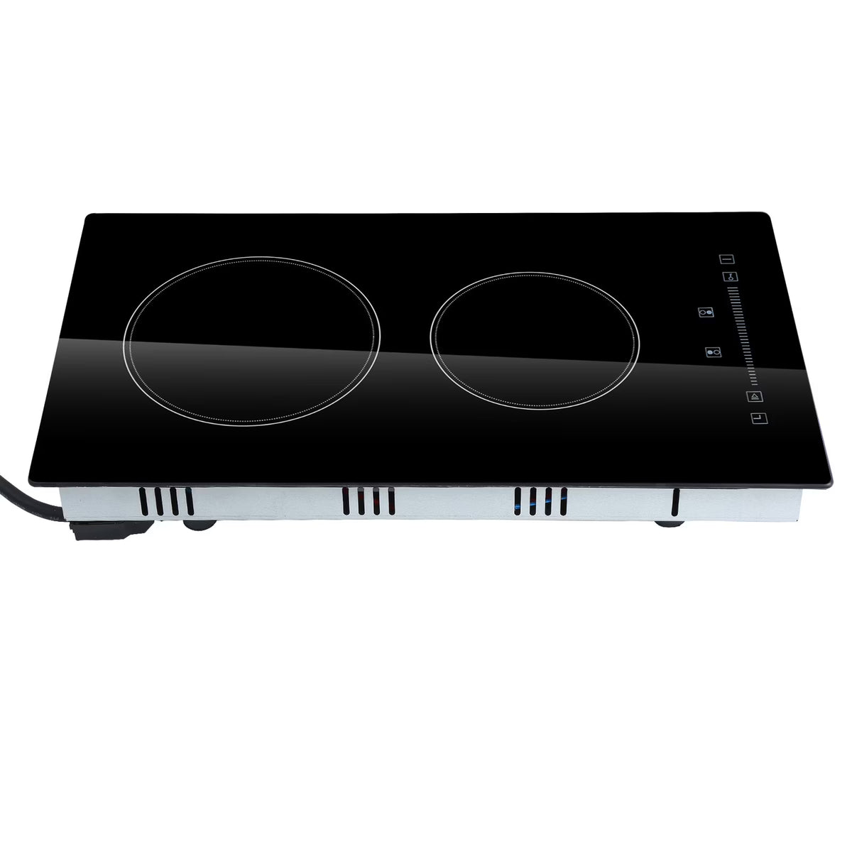 KFFKFF 2 Burner Electric Cooktop, 220-240V 1800W 20 Inch Built-in Electric Stove Ceramic Cooktop with Touch Screen, 9 Levels Settings, Overheat Protection with US Plug