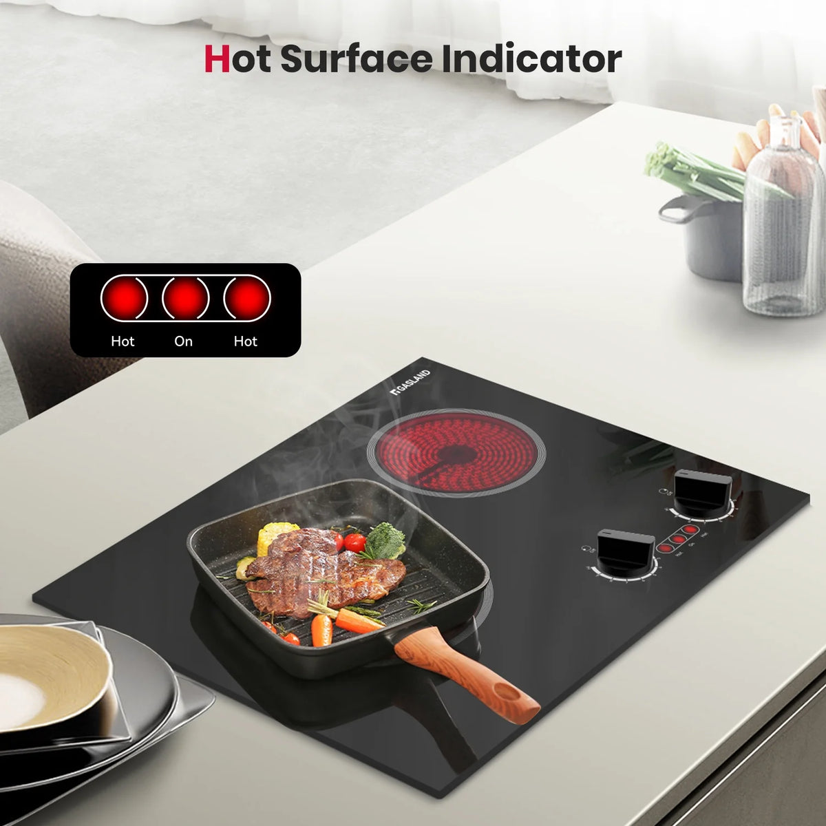 GASLAND 21 in 2 Elements Radiant Electric Cooktop with 9 Heating Levels, Smooth Surface, 240V