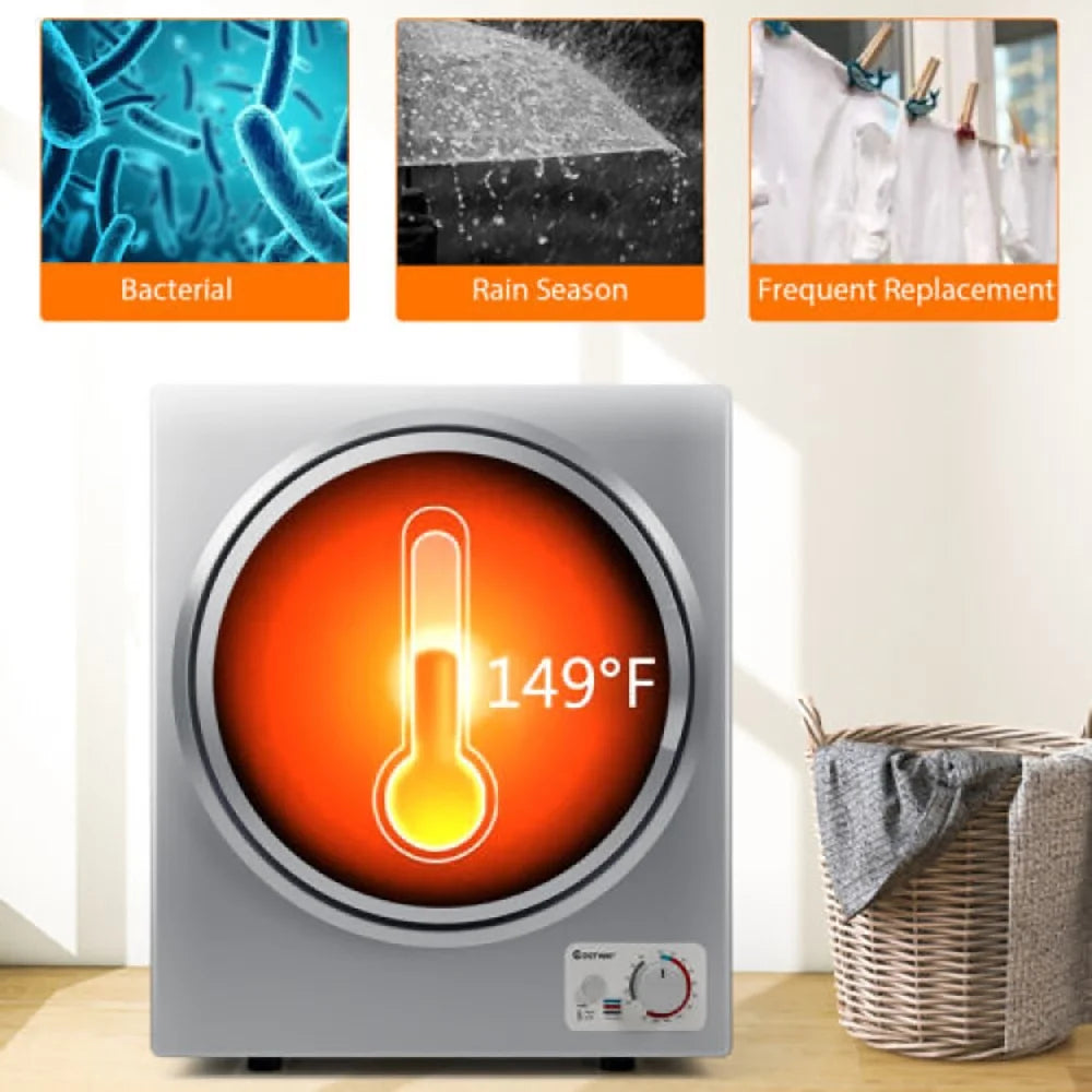 GVN Dryer, Drying Machines,1.5 Cu .ft Clothes Dryer with with Stainless Steel Wall Mount-Gray