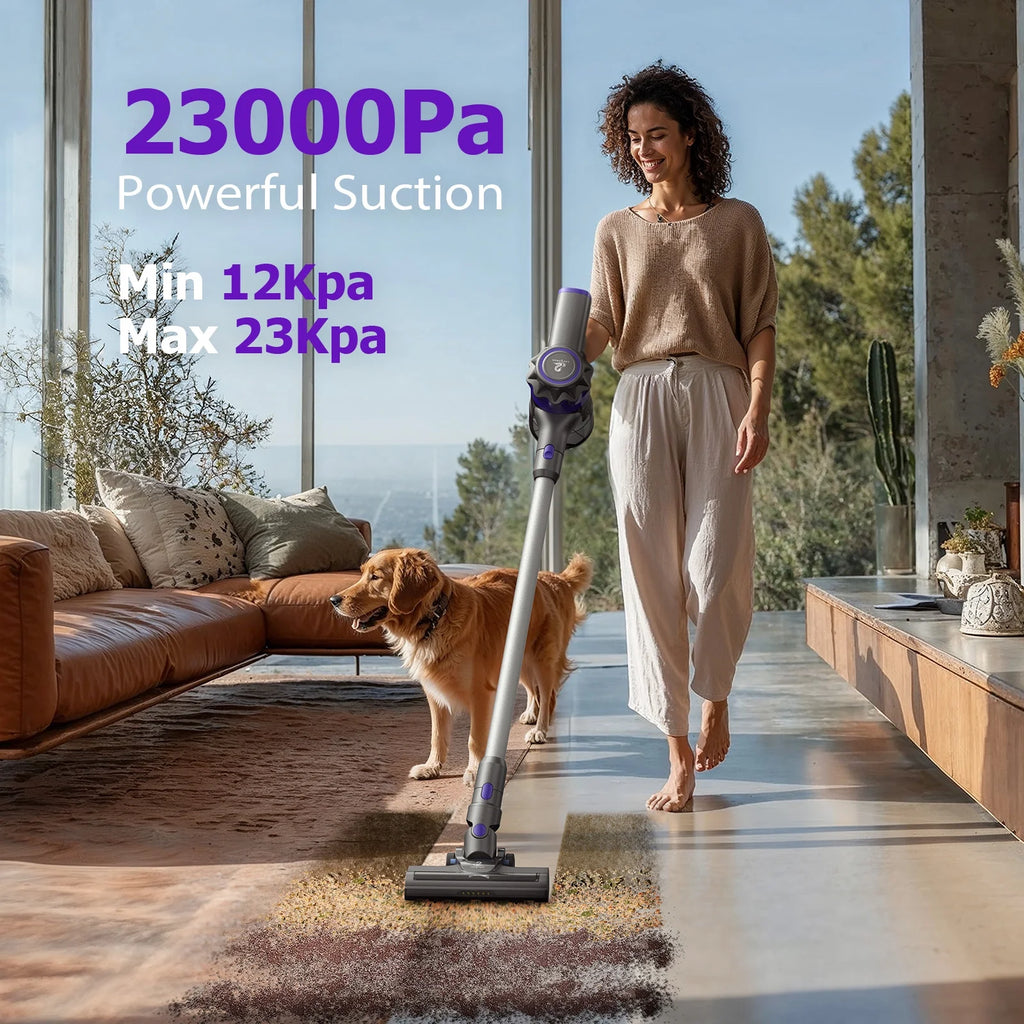 Lazyswan Cordless Vacuum 23000Pa 40min Runtime Lightweight Stick Vacuum for Carpet, Hardwood, Pet Hair - HEPA, Wall Mount Included
