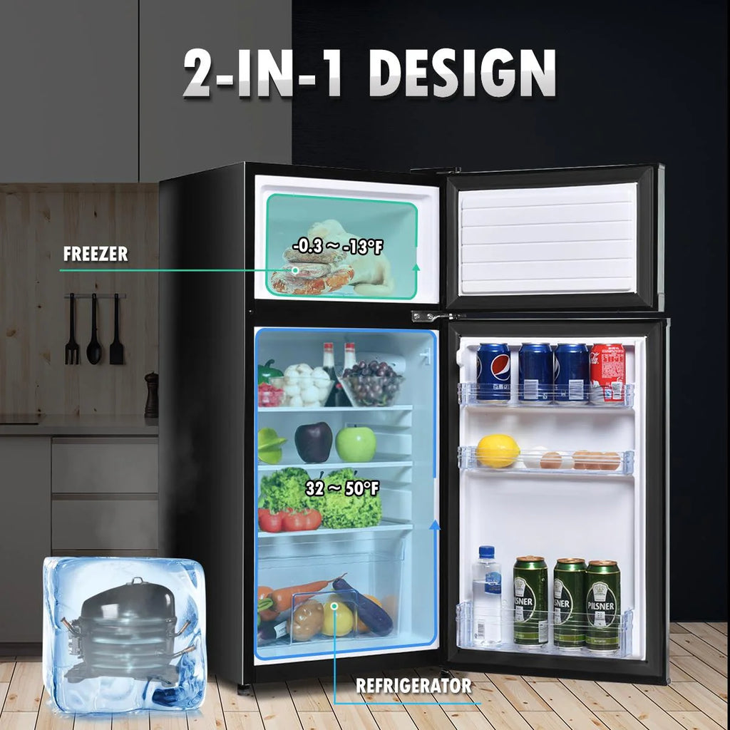 Giantex Compact Refrigerator, 3.4 cu. ft. Mini Cooler Fridge, Freestanding Fridge w/Adjustable Thermostat, Black