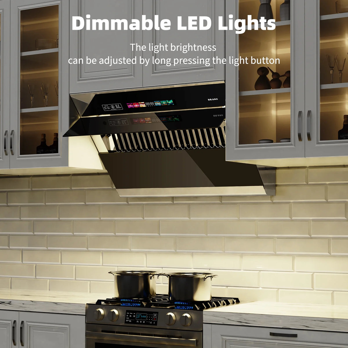 BRANO 30 inch Range Hood Stainless Steel Kitchen Hood, 900CFM, Voice/Gesture Sensing, Touch Control, Side-Draft Design