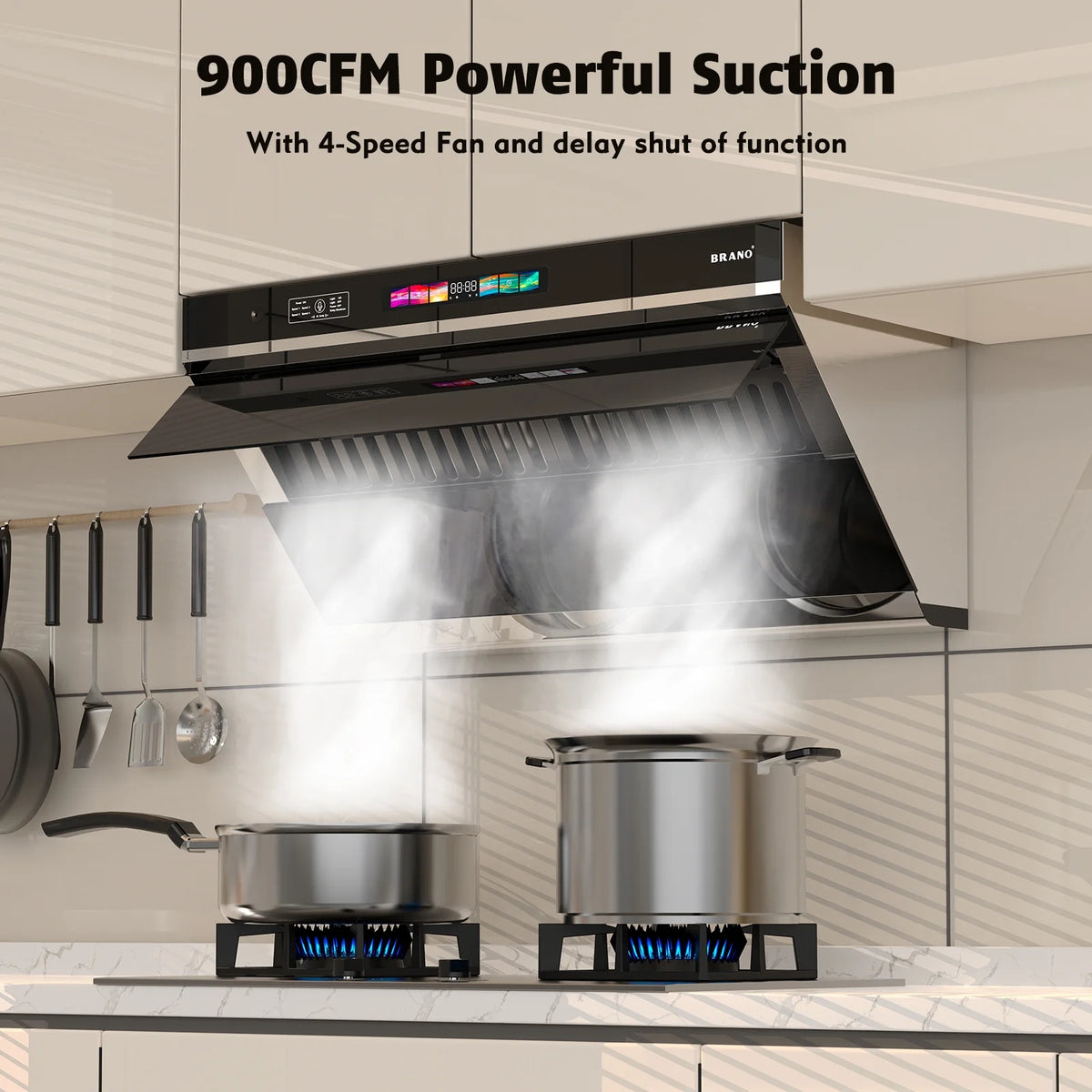 30 inch 900 CFM Convertible Under Cabinet Range Hood with  Charcoal Filter, Voice/Gesture/Touch Control