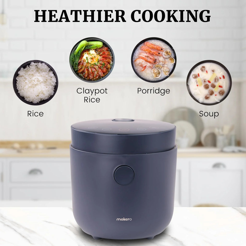 Hakka Brothers Low Sugar Rice Cooker 4-Cup Uncooked Capacity, Black - Built-In Timer