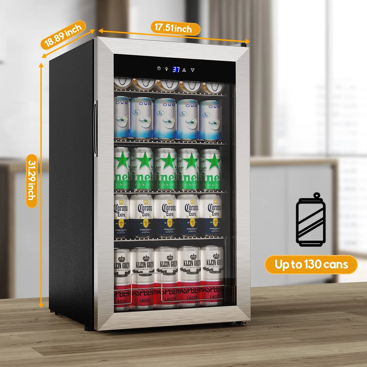 Nipus 17.52 inch Beverage Refrigerator Cooler,120 Cans Capacity with Glass Door for Soda Wine Beer, with Adjustable Removable Shelves, Black