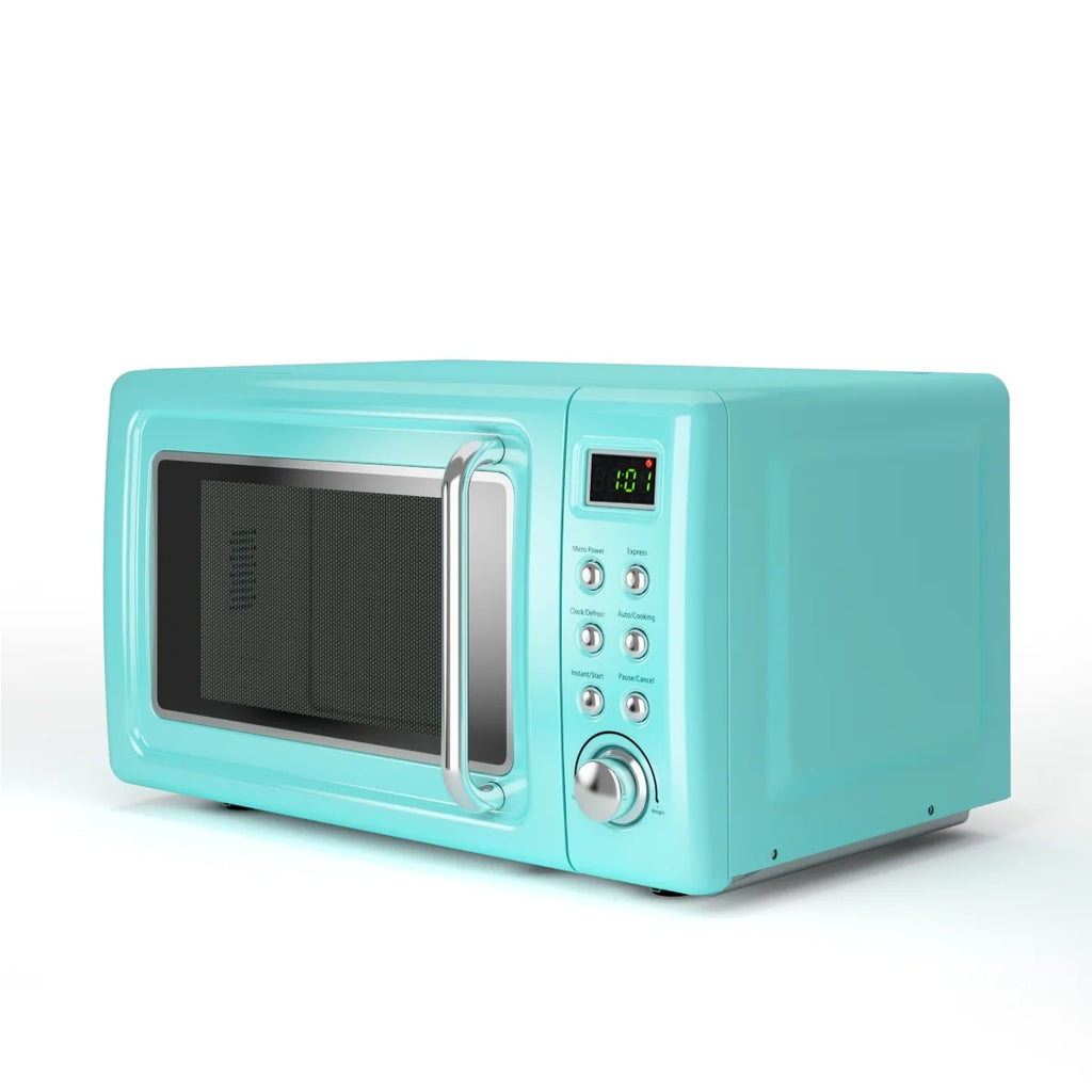 Costway 0.7Cu.ft Retro Countertop Microwave Oven 700W LED Display Glass Turntable Rose Gold