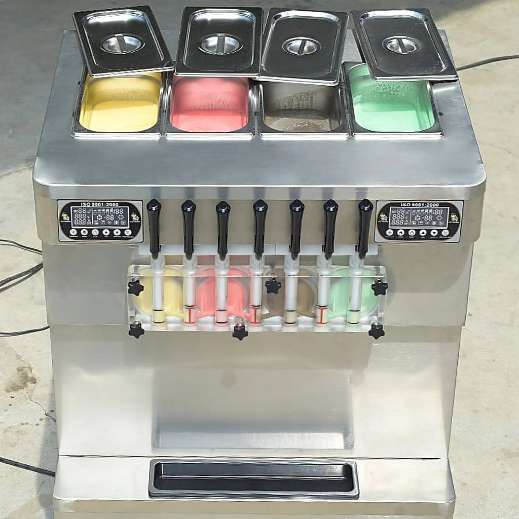 Kolice Commercial ETL 7 Flavors Soft Serve Ice Cream Machine,Frozen Yogurt Ice Cream Maker-Transperant Dispenser,Upper Tanks Coolated
