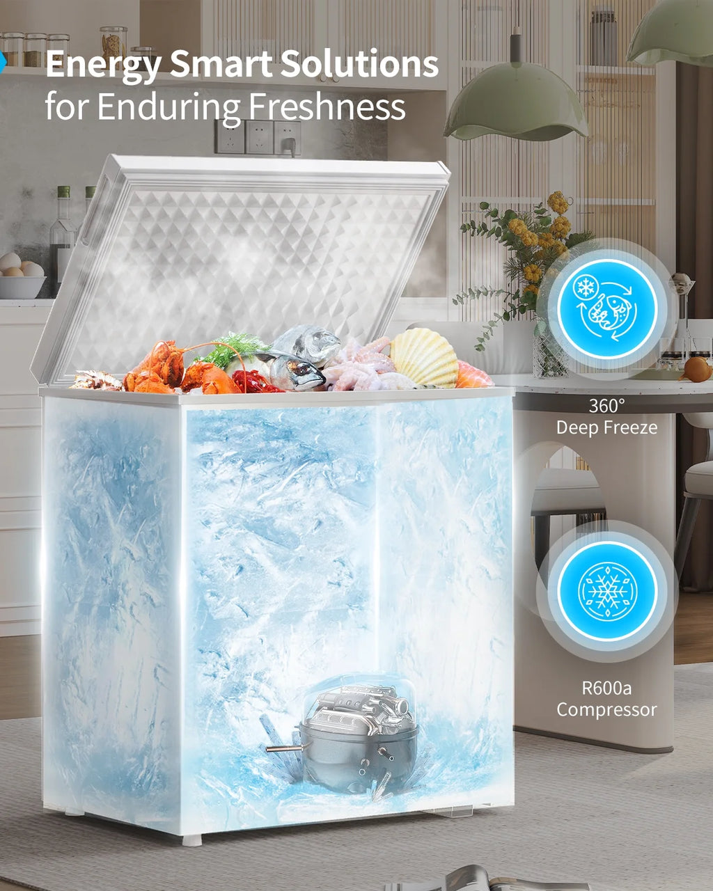 DISHUP 10.0 Cu.Ft Chest Freezer, Small Deep Freezer with Removable Basket, Adjustable Temperature, for Home/Office/Garage/Bar