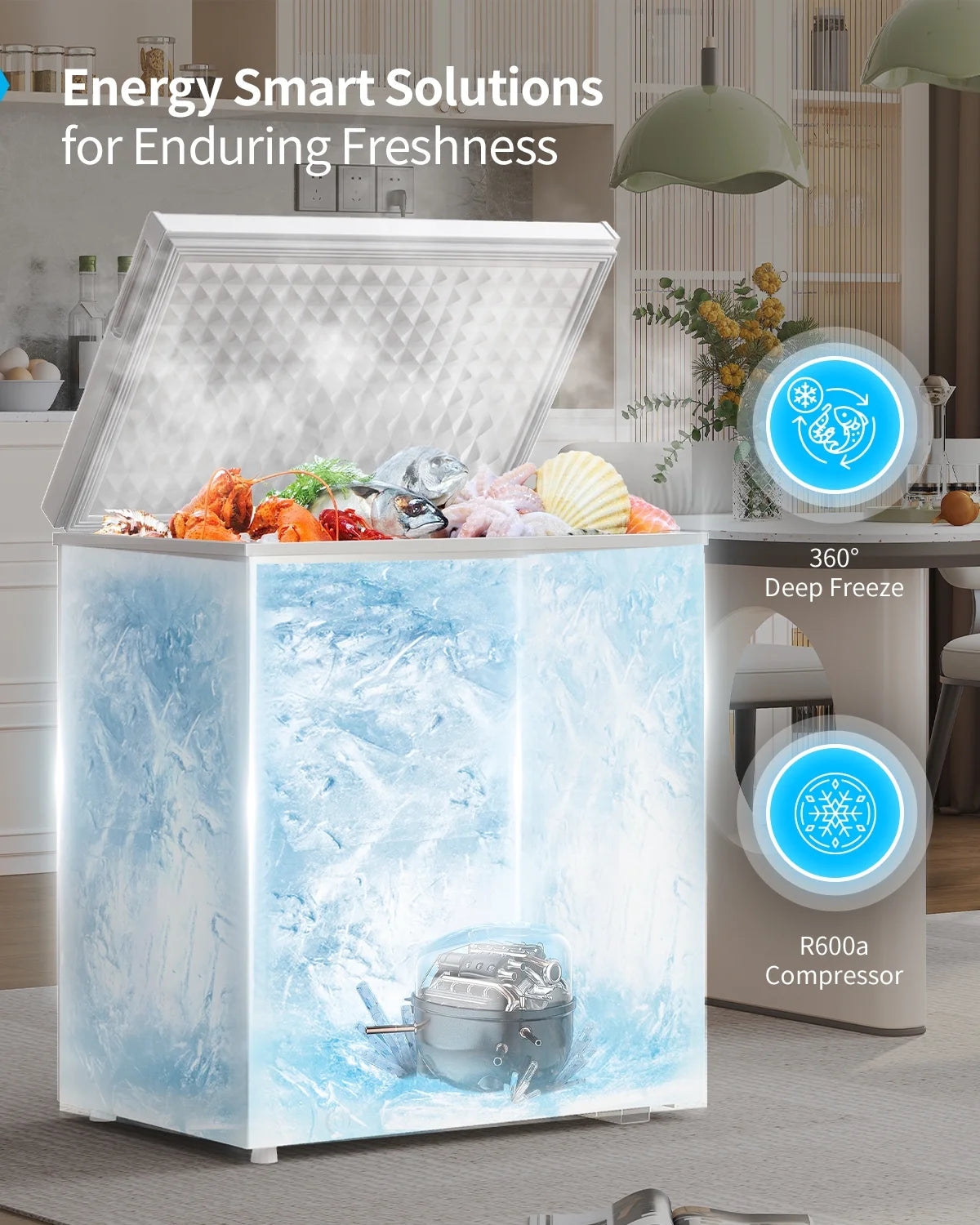 DISHUP 10.0 Cu.Ft Chest Freezer, Small Deep Freezer with Removable Basket, Adjustable Temperature, for Home/Office/Garage/Bar