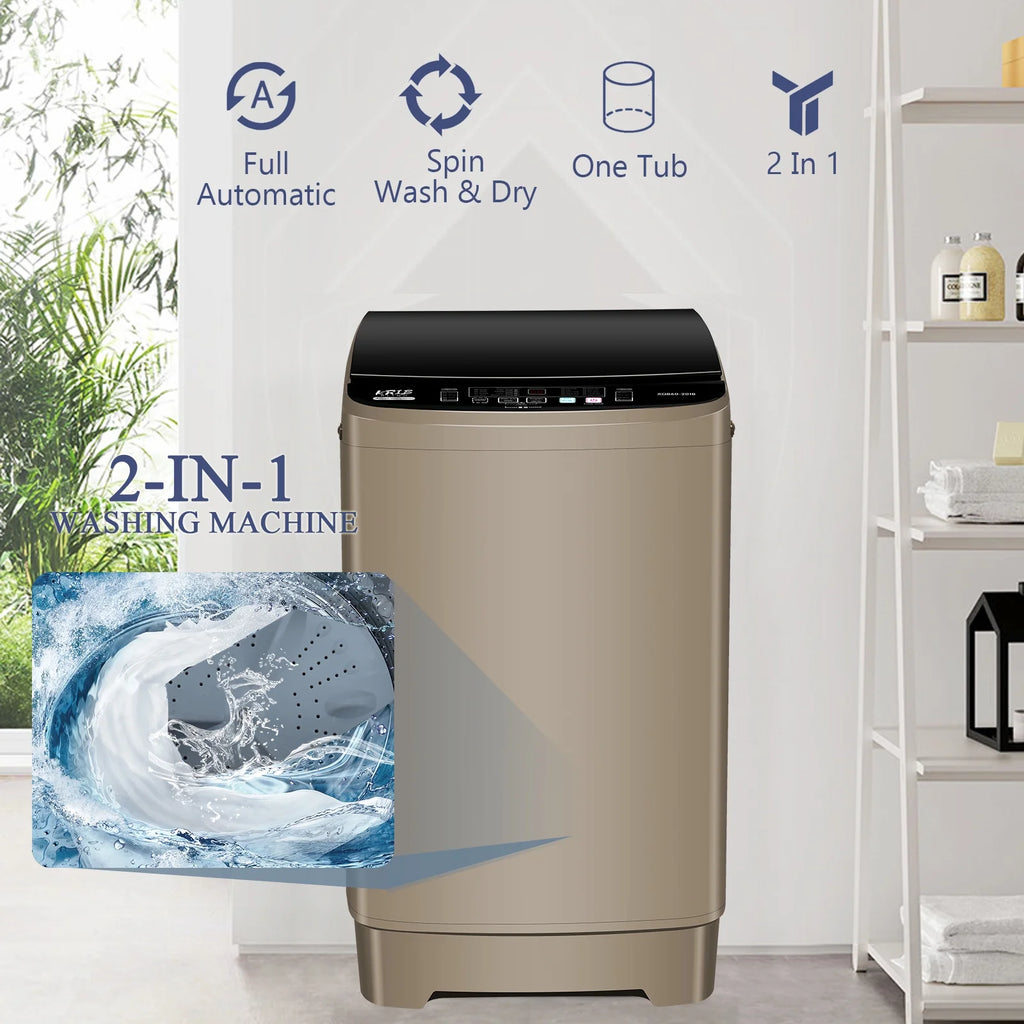 Krib Bling Full Automatic Washing Machine with LED Display, 17.7 lbs Portable Washer with Drain Pump, 10 Washing Programs & 8 Water Levels, Ideal for Camping, Apartment, Dorm, Grey