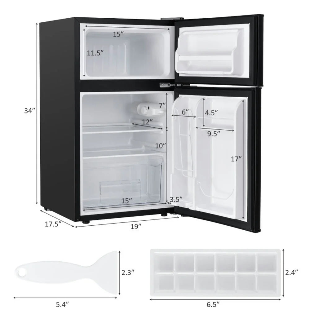 Barara King Fridge Freezer, Refrigerator,3.2 cu ft. Compact Stainless Steel Refrigerator-Gray