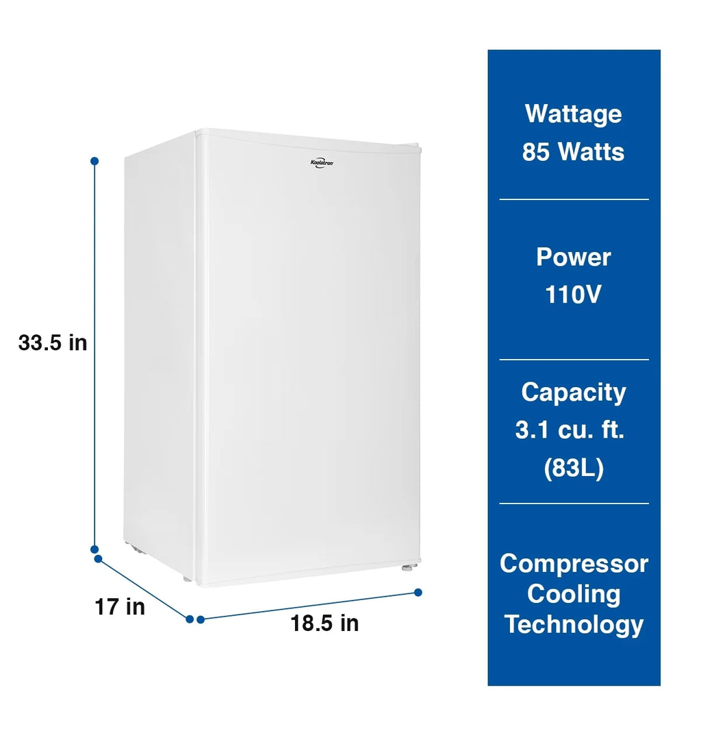 Koolatron Compact Fridge with Freezer, 3.2 Cu Ft, White