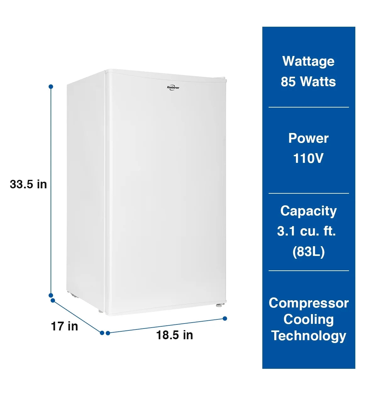 Koolatron Compact Fridge with Freezer, 3.2 Cu Ft, White