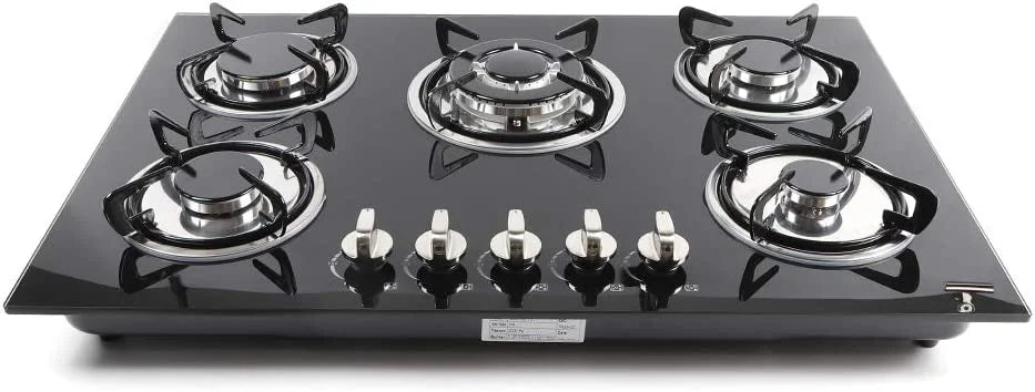 Miumaeov Gas Cooktop 30" Tempered Glass Gas Hob LPG/NG Cooktops Cooker Cooktop High Power Burners Kitchen Cooktop Black