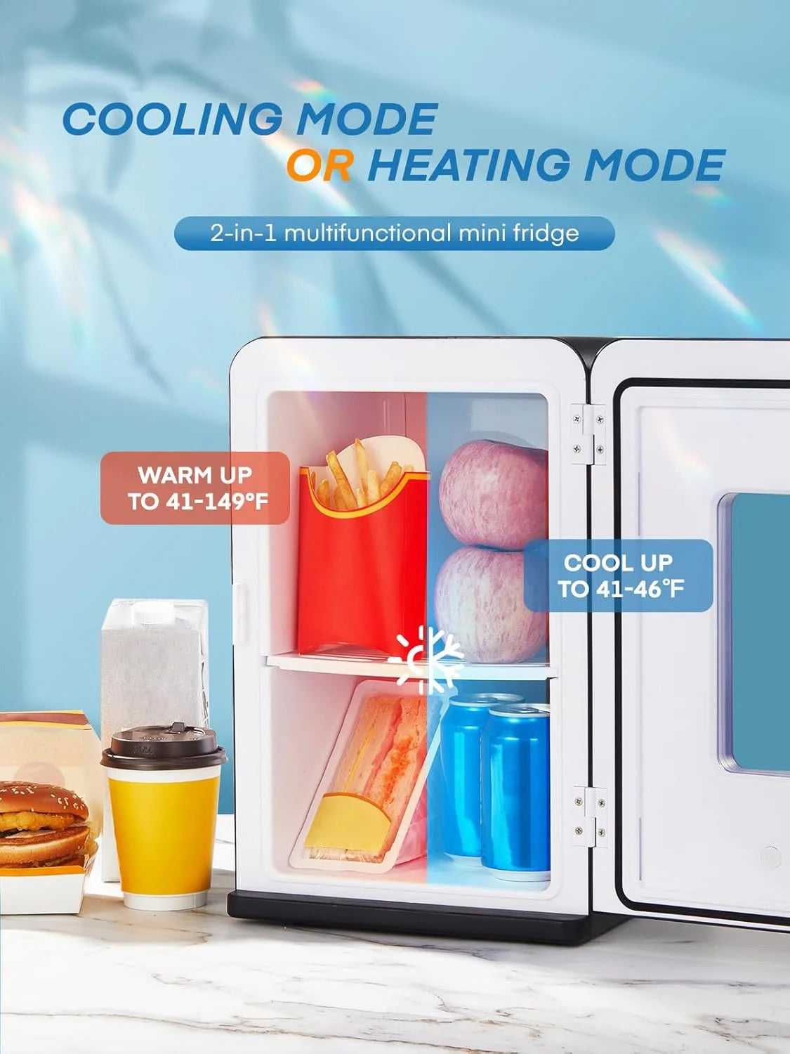 Fridge for Bedroom, 15L Portable Cooler & Warmer, 110V/12V Dual Power, for Office, Dorm, Car, Drinks, Food, Makeup