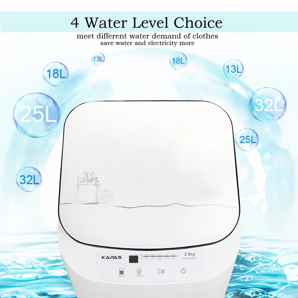 Compact Washing Machine, KAPAS Fully Automatic 2-in-1 Washer & Dryer Machine with 8 lbs. Capacity Top Load Tub Washer in White