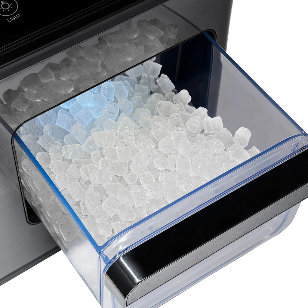Luma Nugget Countertop Ice Maker, 44 lbs in 24 hours, Black Stainless Steel Ice Machine, Perfect for Home Bar, Kitchen Countertop, RV, Home Office