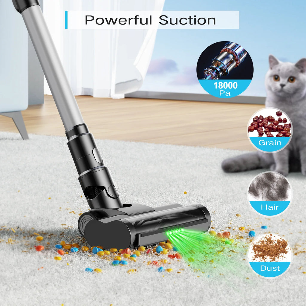 MOOSOO Stick Vacuum Cleaner, LED Display, Anti-Tangle Brush, Powerful No-Fading Suction for Pet Hair, Hard Floors and Carpet