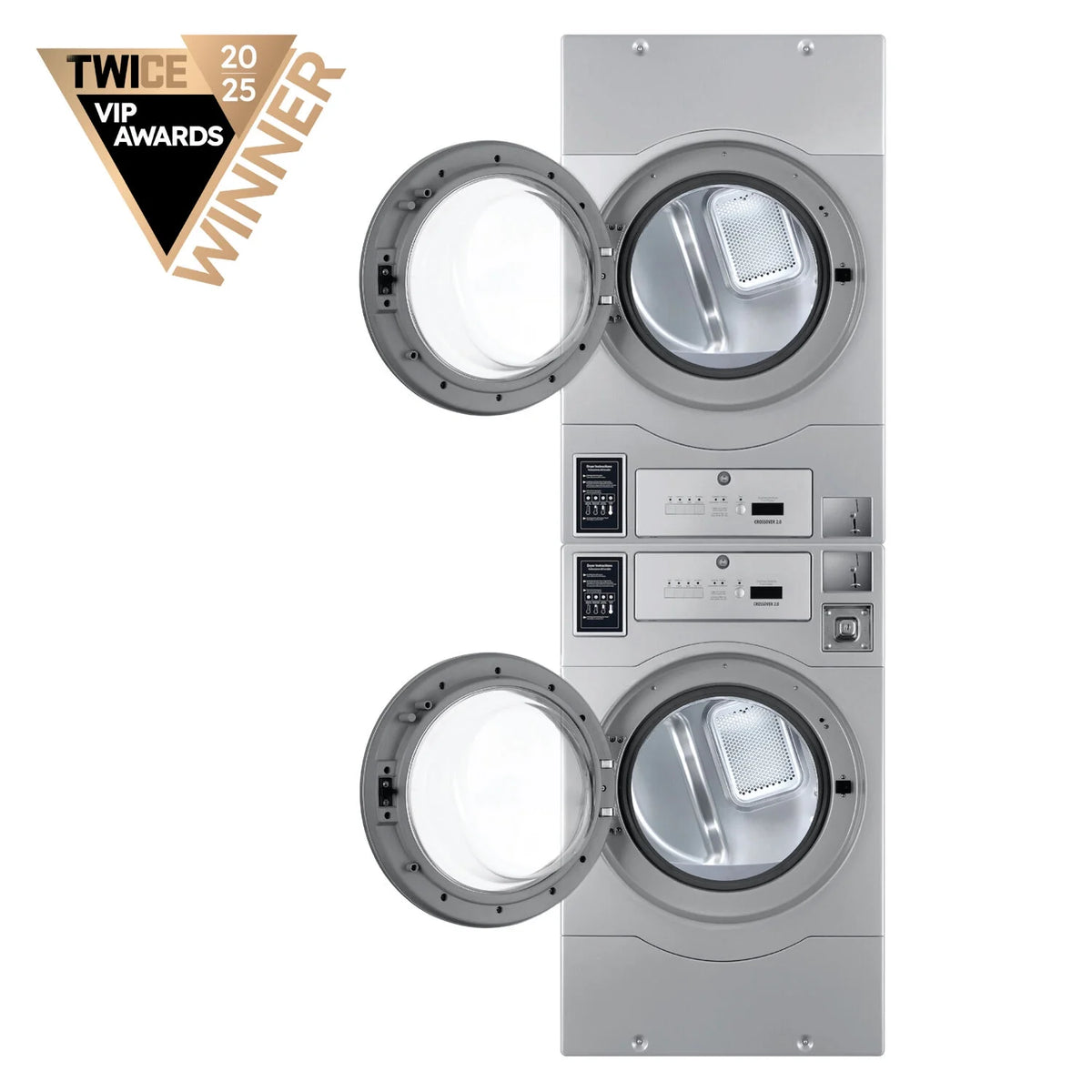 Crossover Stackable 22-Pound Electric Commercial Dryers with Extra Large 7. Cu. Ft. Drum in Silver