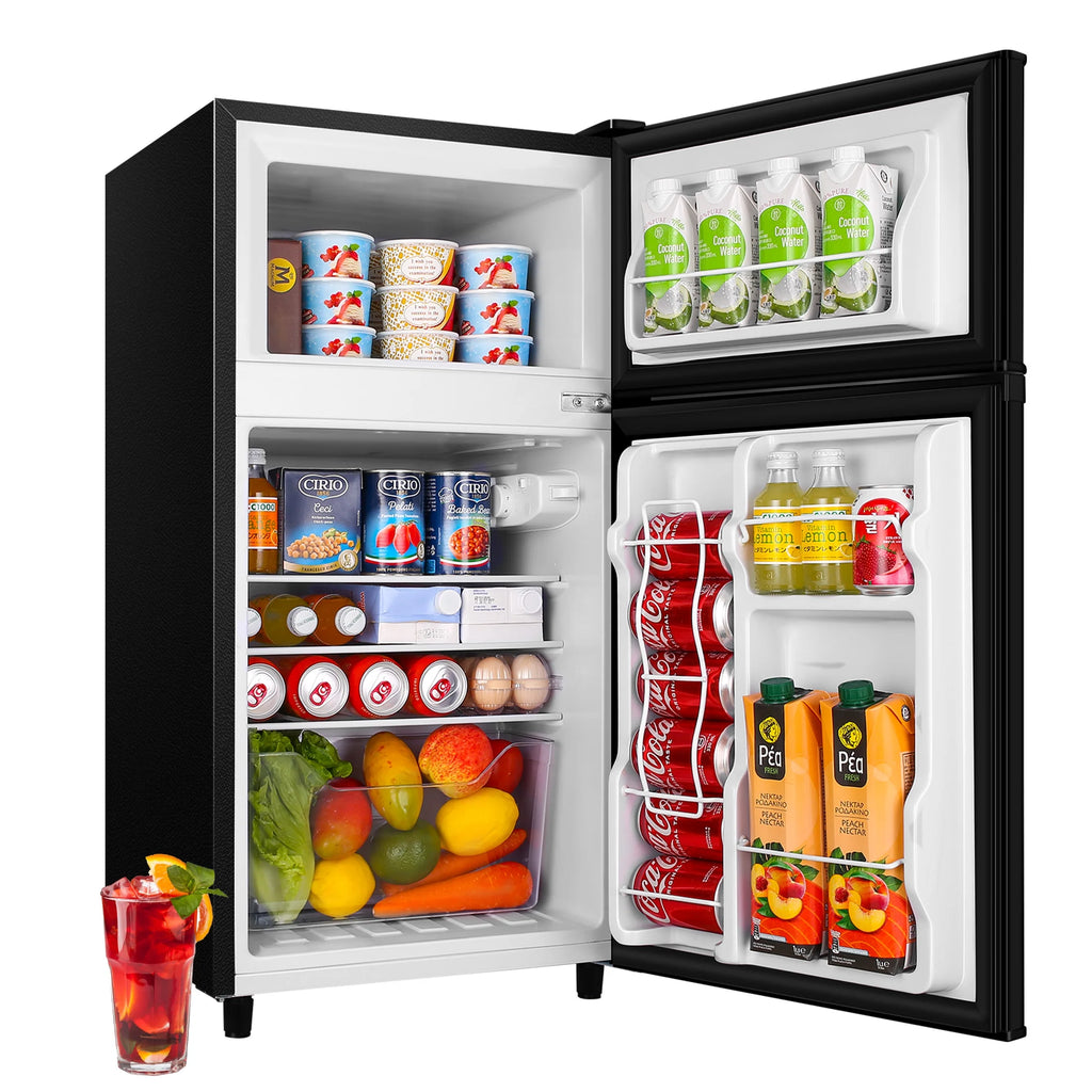 CALLIEVER Compact Mini Fridge with Freezer, 3.5 Cu.Ft 2-Door Refrigerator �C Ideal for Dorm, Office, Bedroom �C 7 Temp Settings, Adjustable Shelves,Silver