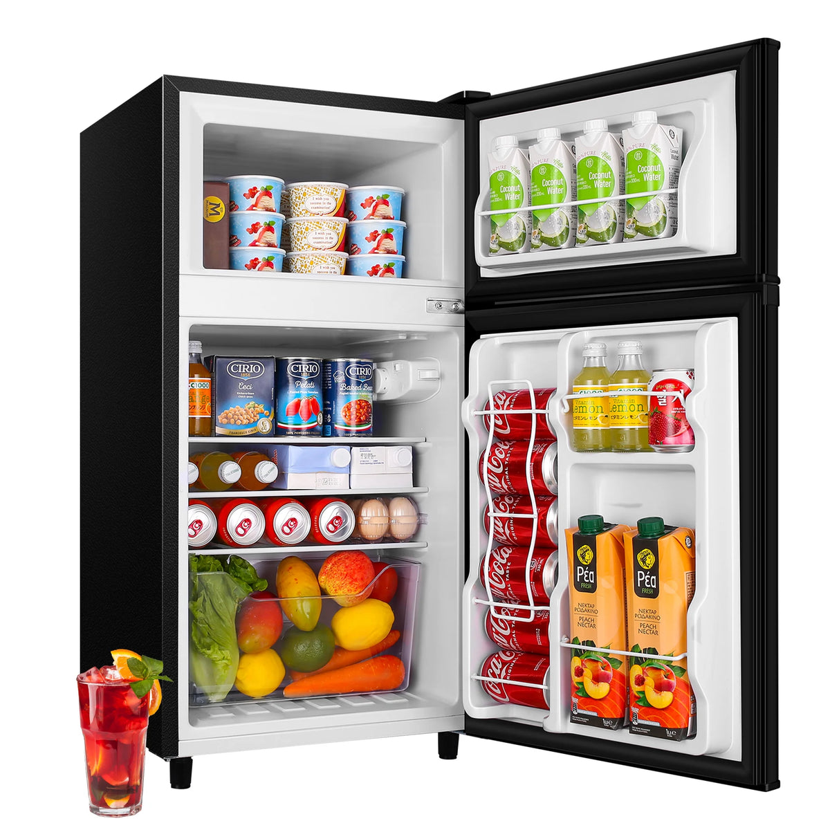 CALLIEVER Compact Mini Fridge with Freezer, 3.5 Cu.Ft 2-Door Refrigerator �C Ideal for Dorm, Office, Bedroom �C 7 Temp Settings, Adjustable Shelves,Silver