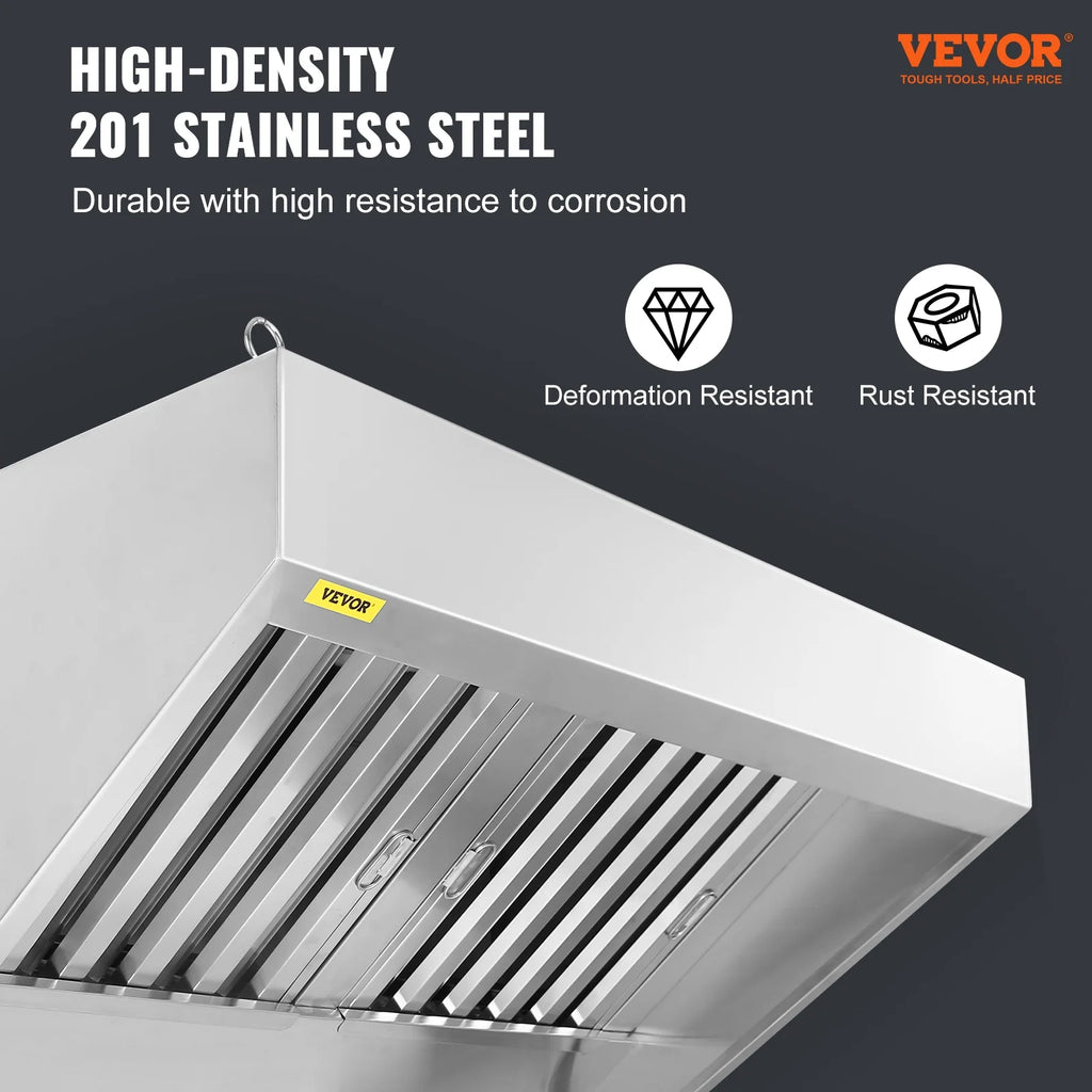BENTISM Commercial Exhaust Hood 8ft Food Truck Hood Exhaust 201 Stainless Steel