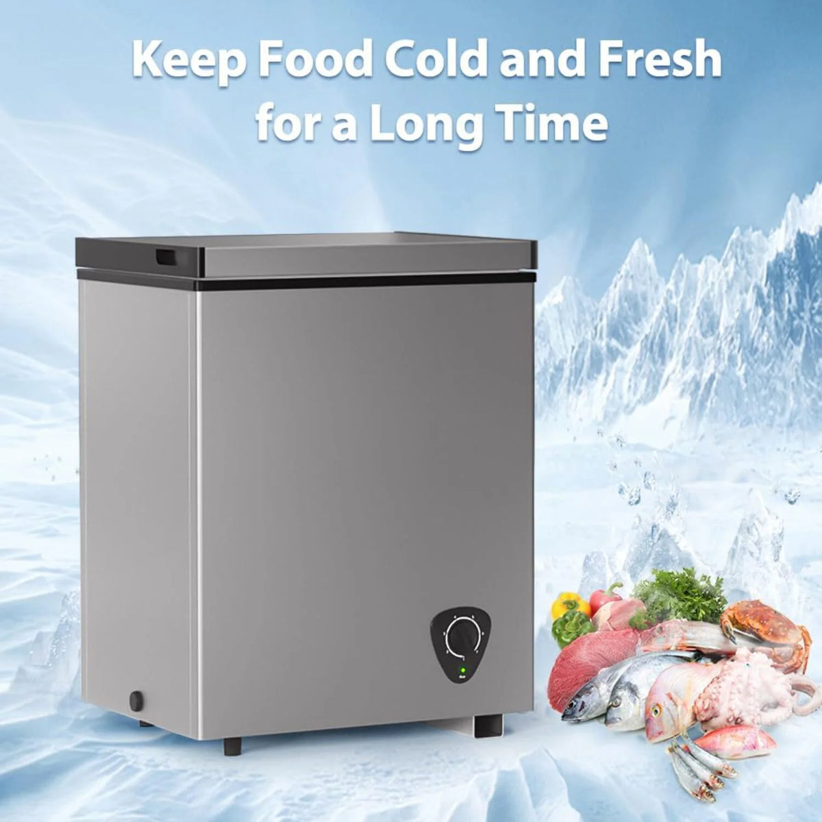 Ecotronic 3.8 Cu Ft Compact Chest Freezer, Grey, Low Noise, Energy Saving, 7-Gear Temperature Control