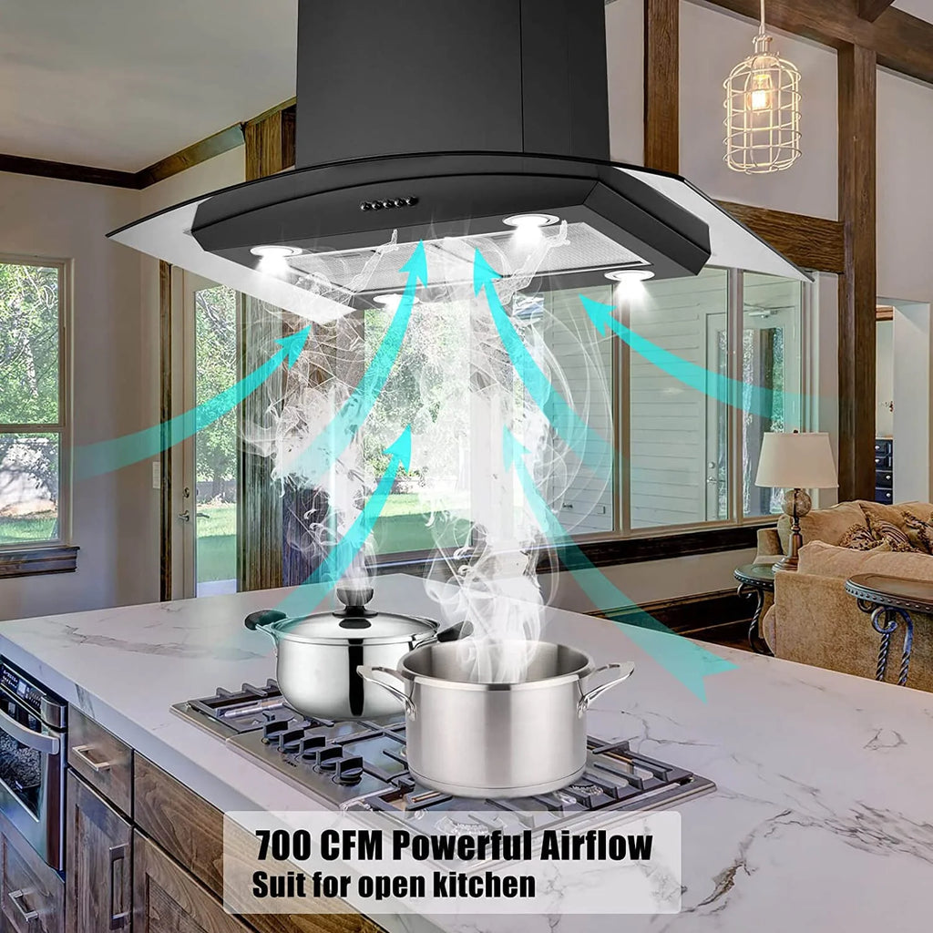 Island Range Hood 30-inch Kitchen 3-Speed Extractor Fan Vent Hood Airflow 900CFM