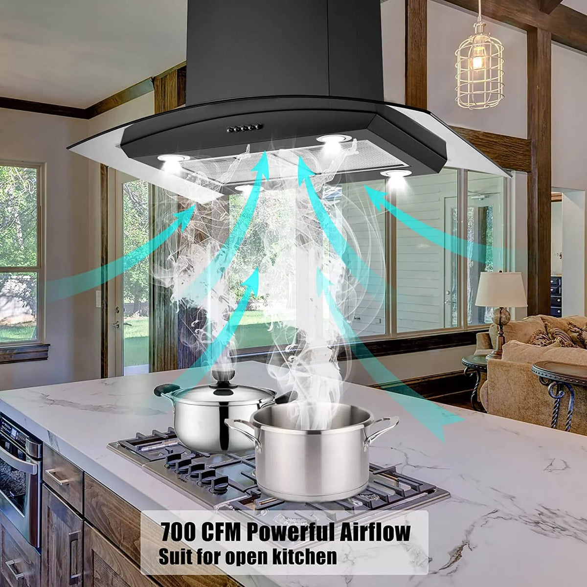 Island Range Hood 30-inch Kitchen 3-Speed Extractor Fan Vent Hood Airflow 900CFM