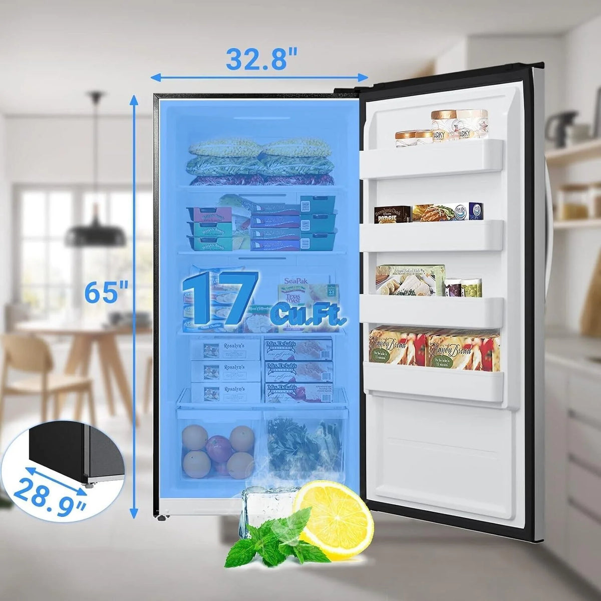 Smad 17 Cu ft Upright Freezer Large Capacity Fridge Refrigerator Frost Free Home Stainless Steel