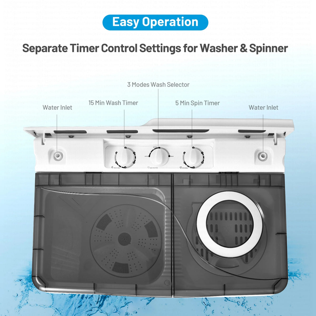 Costway 26lbs Portable Semi-automatic Washing Machine W/Built-in Drain Pump Grey