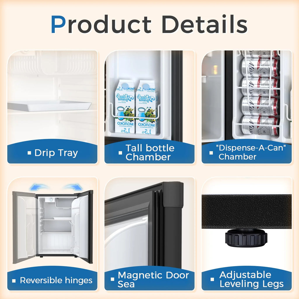 FREE VILLAGE 2.56 Cu.Ft. Mini Fridge with Freezer, Small Refrigerators with Adjustable Thermostat, Low Noise, Energy Saving, Compact Refrigerators for College Dorm, Office, Bedroom, Apartment, Black