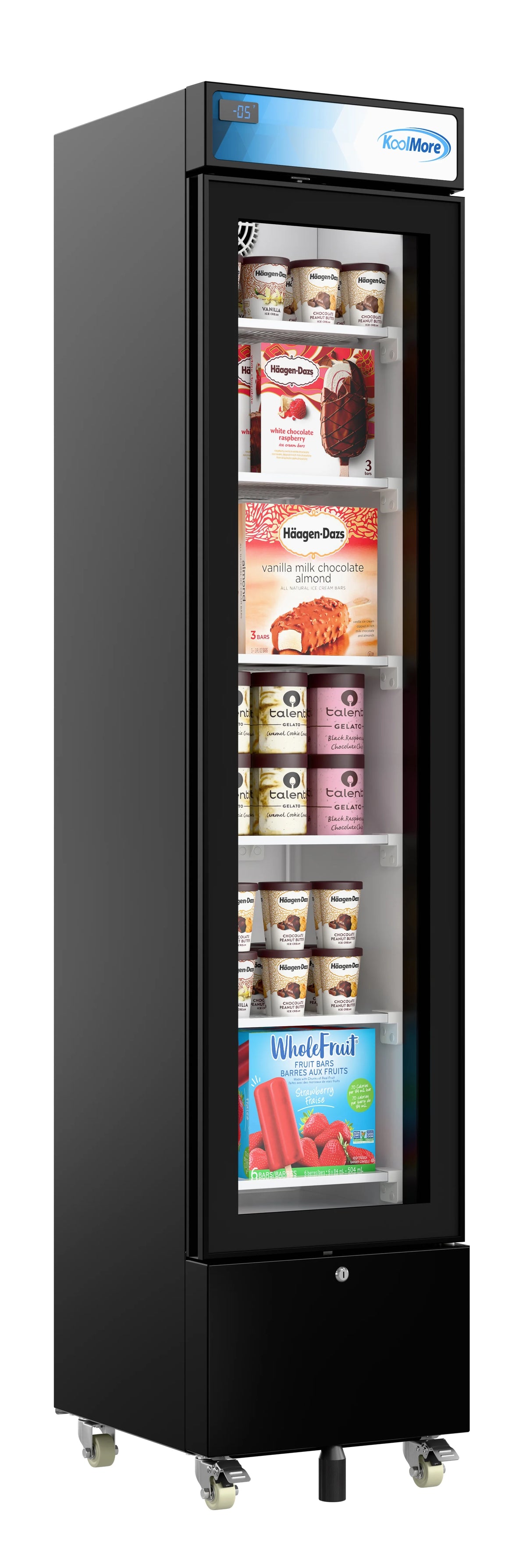 17 in. Slim Commercial Merchandiser Freezer with Manual Defrost, 6.5 Cu. Ft. Capacity, ETL Listed in Black (KM-MDF-17S)