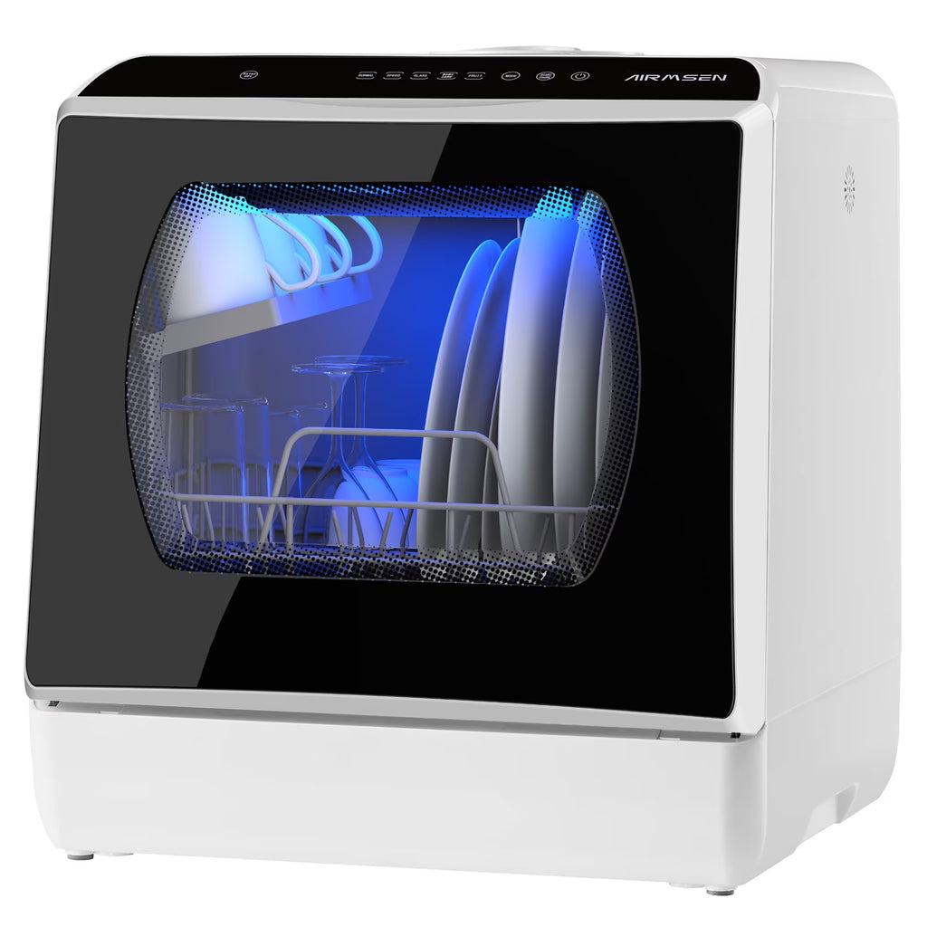 AIRMSEN Countertop Dishwasher with Salt Chamber, Portable Mini Dishwasher with 5L Built-in Water Tank, 18H Delay Start & ECO Mode, Ideal for Apartments & RVs, TDQR09