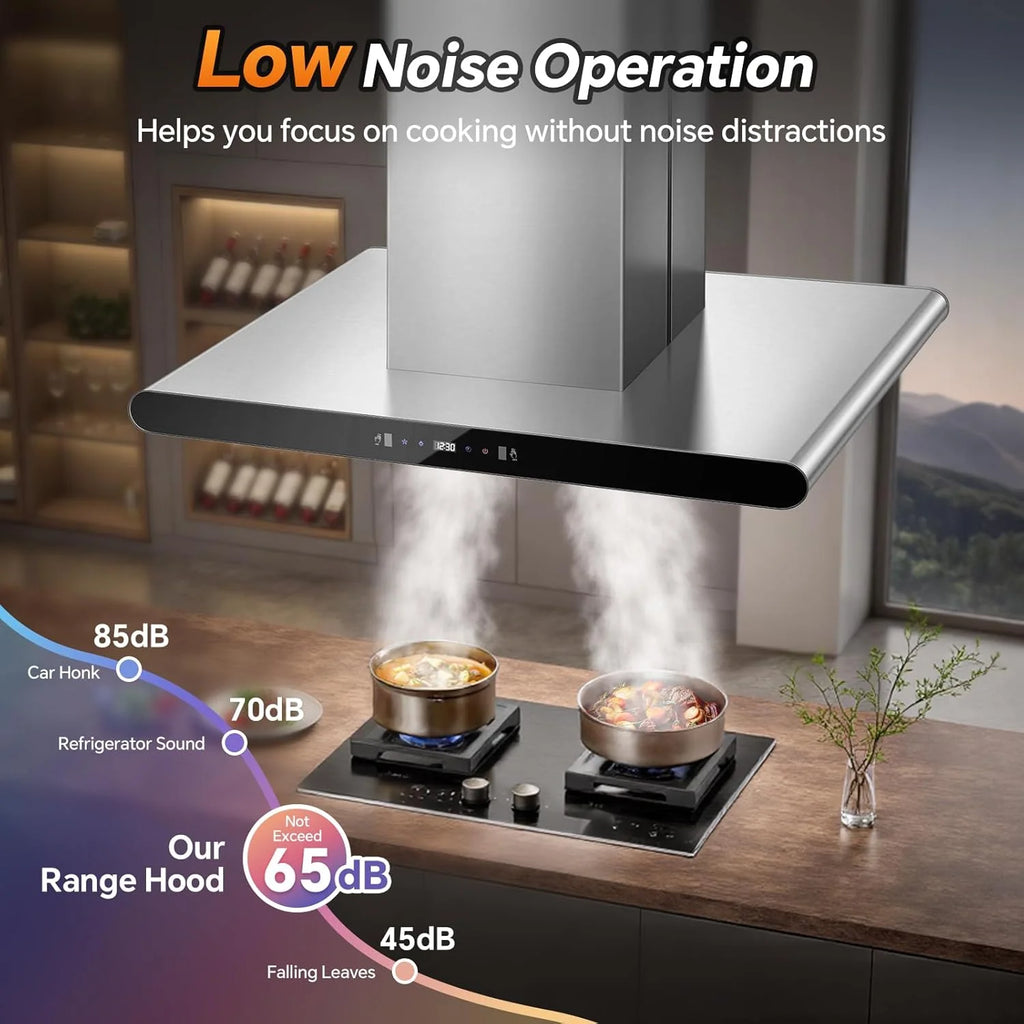Island Range Hood 30 Inch 700 CFM kitchen Hood with Dual-Sided Touch Gesture Remote Control Ceiling Mount Convertible Ducted/Ductless 3-Speed Fan 3 Stainless Steel Baffle Filters